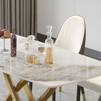 Table à manger rectangulaire en pierre frittée de 180 cm avec base dorée, 6-8 places