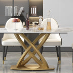 Table à manger rectangulaire en pierre frittée de 180 cm avec base dorée, 6-8 places