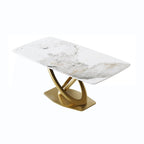 Table à manger rectangulaire en pierre frittée de 180 cm avec base dorée, 6-8 places