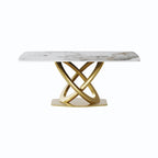 Table à manger rectangulaire en pierre frittée de 180 cm avec base dorée, 6-8 places