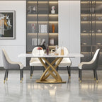 Table à manger rectangulaire en pierre frittée de 180 cm avec base dorée, 6-8 places