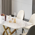 Table à manger rectangulaire en pierre frittée de 180 cm avec base dorée, 6-8 places