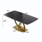 Table à manger rectangulaire en pierre frittée de 180 cm avec base dorée, 6-8 places