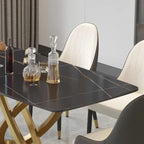 Table à manger rectangulaire en pierre frittée de 180 cm avec base dorée, 6-8 places