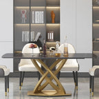 Table à manger rectangulaire en pierre frittée de 180 cm avec base dorée, 6-8 places