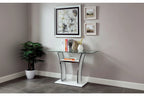 Table d'appoint moderne blanche/noire pour 1 personne – Plateau en verre trempé, pieds en métal chromé