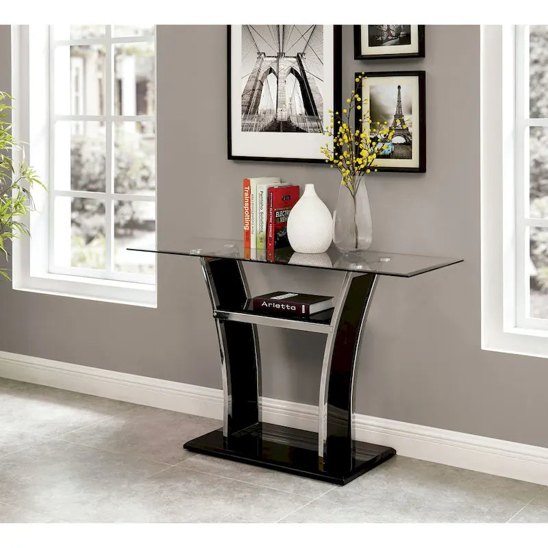 White / Black Modern Sofa Table for 1 – Tempered Glass Top, Chrome Metal Legs