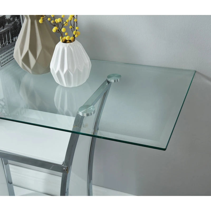 White / Black Modern Sofa Table for 1 – Tempered Glass Top, Chrome Metal Legs