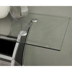 Table d'appoint moderne blanche/noire pour 1 personne – Plateau en verre trempé, pieds en métal chromé