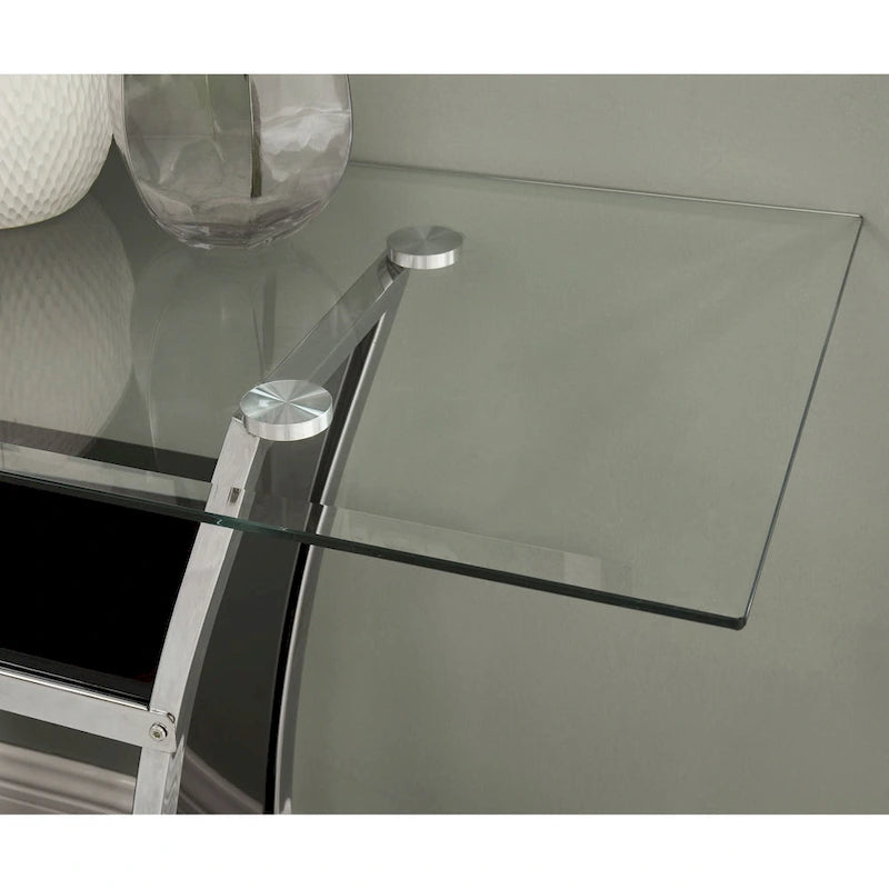 White / Black Modern Sofa Table for 1 – Tempered Glass Top, Chrome Metal Legs