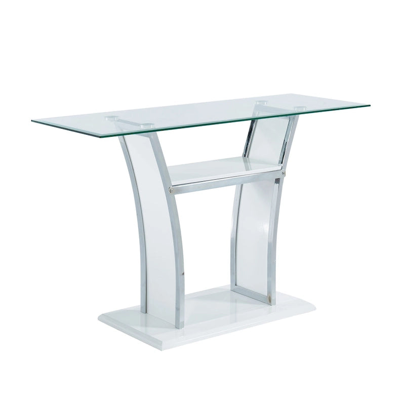 Table d'appoint moderne blanche/noire pour 1 personne – Plateau en verre trempé, pieds en métal chromé