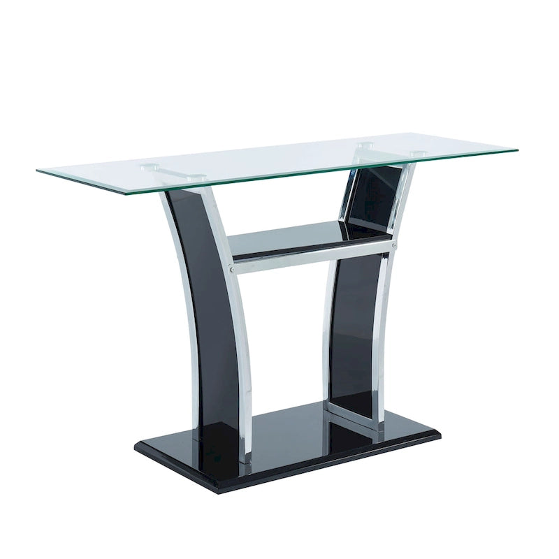 Table d'appoint moderne blanche/noire pour 1 personne – Plateau en verre trempé, pieds en métal chromé