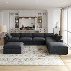 Grey / Black / White, U-Shape Modular Sectional Sofa with Ottoman, Seats 6
