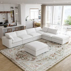 Grey / Black / White, U-Shape Modular Sectional Sofa with Ottoman, Seats 6