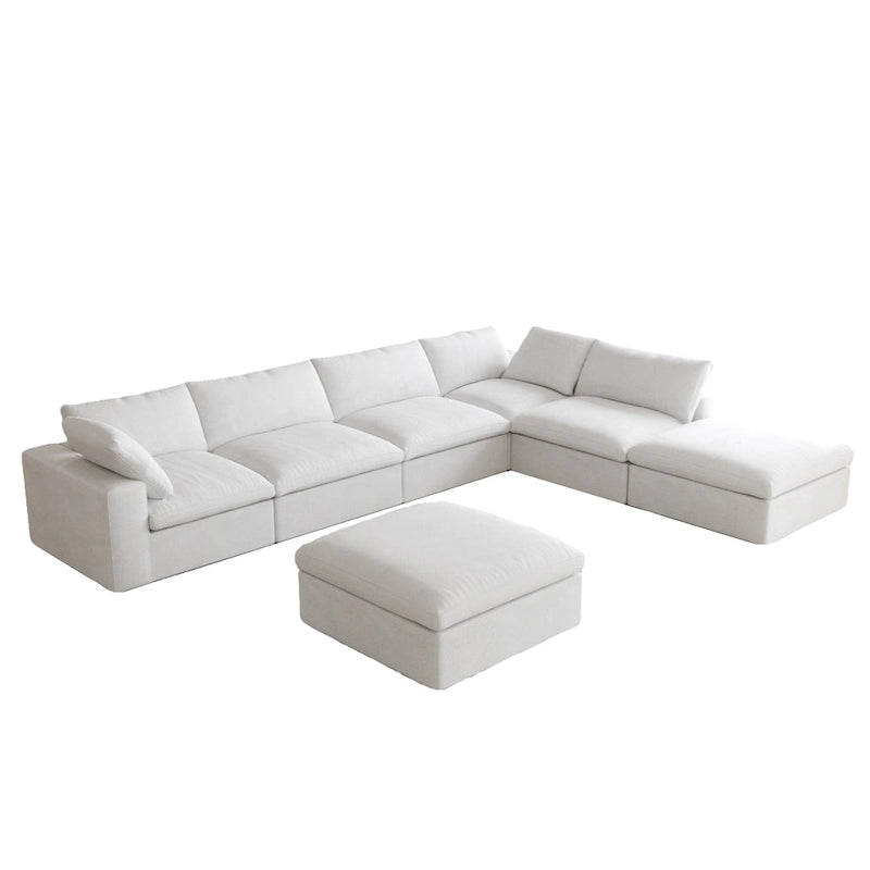 Grey / Black / White, U-Shape Modular Sectional Sofa with Ottoman, Seats 6