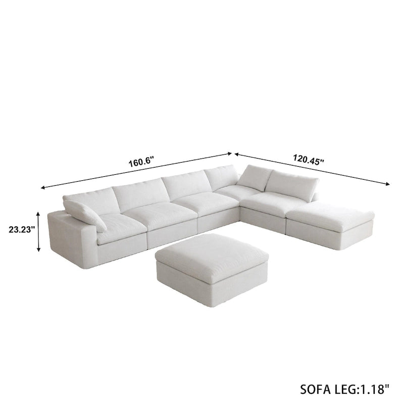 Grey / Black / White, U-Shape Modular Sectional Sofa with Ottoman, Seats 6