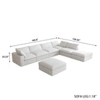 Grey / Black / White, U-Shape Modular Sectional Sofa with Ottoman, Seats 6