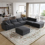 Grey / Black / White, U-Shape Modular Sectional Sofa with Ottoman, Seats 6
