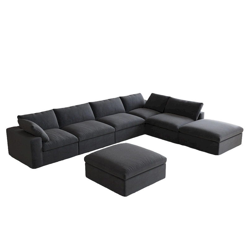 Grey / Black / White, U-Shape Modular Sectional Sofa with Ottoman, Seats 6