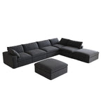 Grey / Black / White, U-Shape Modular Sectional Sofa with Ottoman, Seats 6