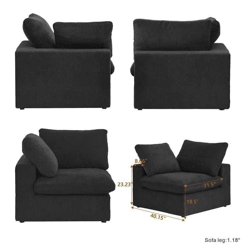 Grey / Black / White, U-Shape Modular Sectional Sofa with Ottoman, Seats 6