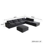 Grey / Black / White, U-Shape Modular Sectional Sofa with Ottoman, Seats 6