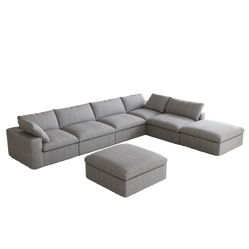Grey / Black / White, U-Shape Modular Sectional Sofa with Ottoman, Seats 6