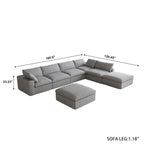 Grey / Black / White, U-Shape Modular Sectional Sofa with Ottoman, Seats 6