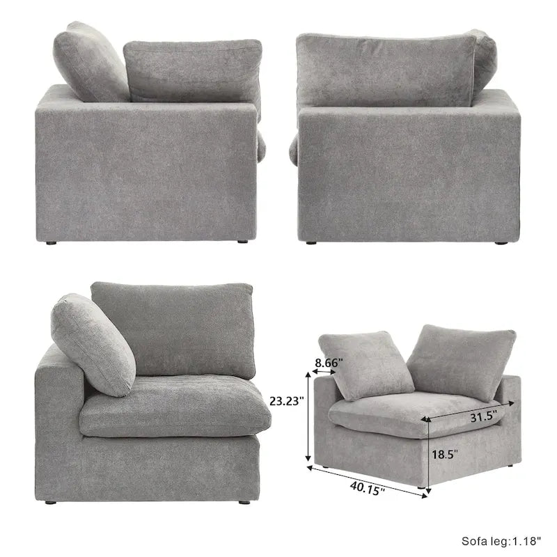 Grey / Black / White, U-Shape Modular Sectional Sofa with Ottoman, Seats 6