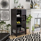 White Oak / Cappuccino Contemporary Open-Shelf Buffet with Wine Rack, 1-Person Assembly