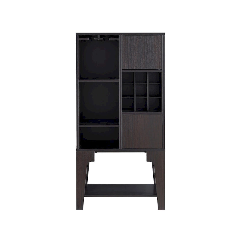 White Oak / Cappuccino Contemporary Open-Shelf Buffet with Wine Rack, 1-Person Assembly