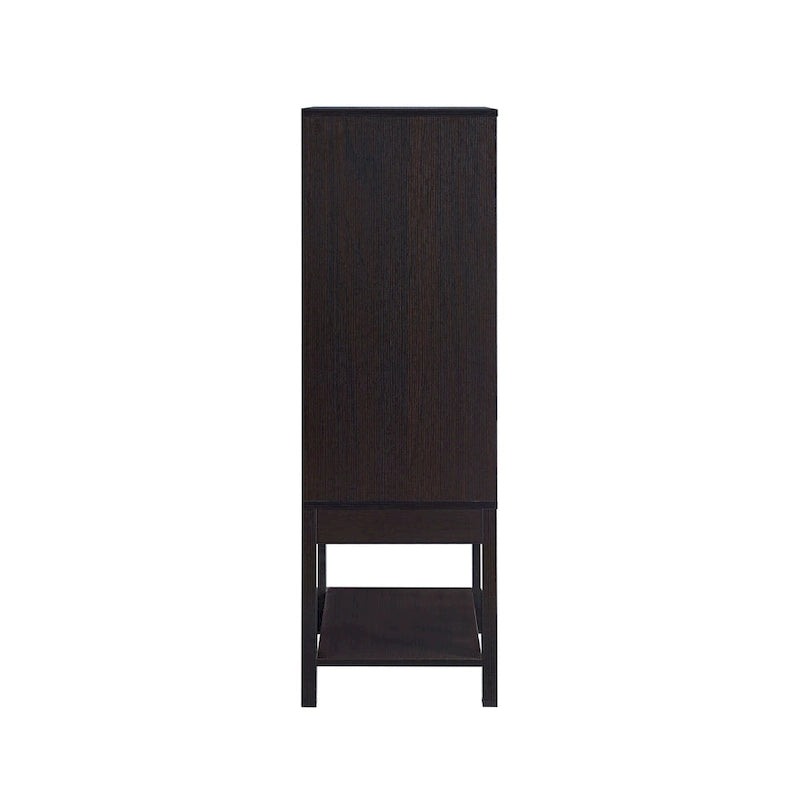 White Oak / Cappuccino Contemporary Open-Shelf Buffet with Wine Rack, 1-Person Assembly