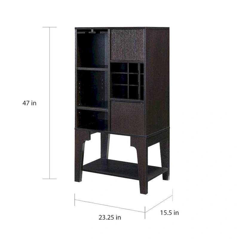 White Oak / Cappuccino Contemporary Open-Shelf Buffet with Wine Rack, 1-Person Assembly
