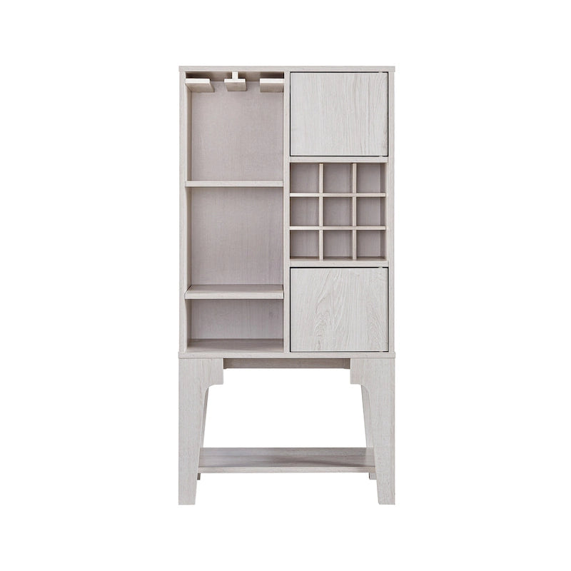 White Oak / Cappuccino Contemporary Open-Shelf Buffet with Wine Rack, 1-Person Assembly