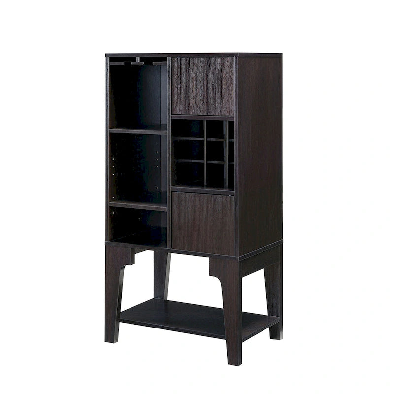 White Oak / Cappuccino Contemporary Open-Shelf Buffet with Wine Rack, 1-Person Assembly