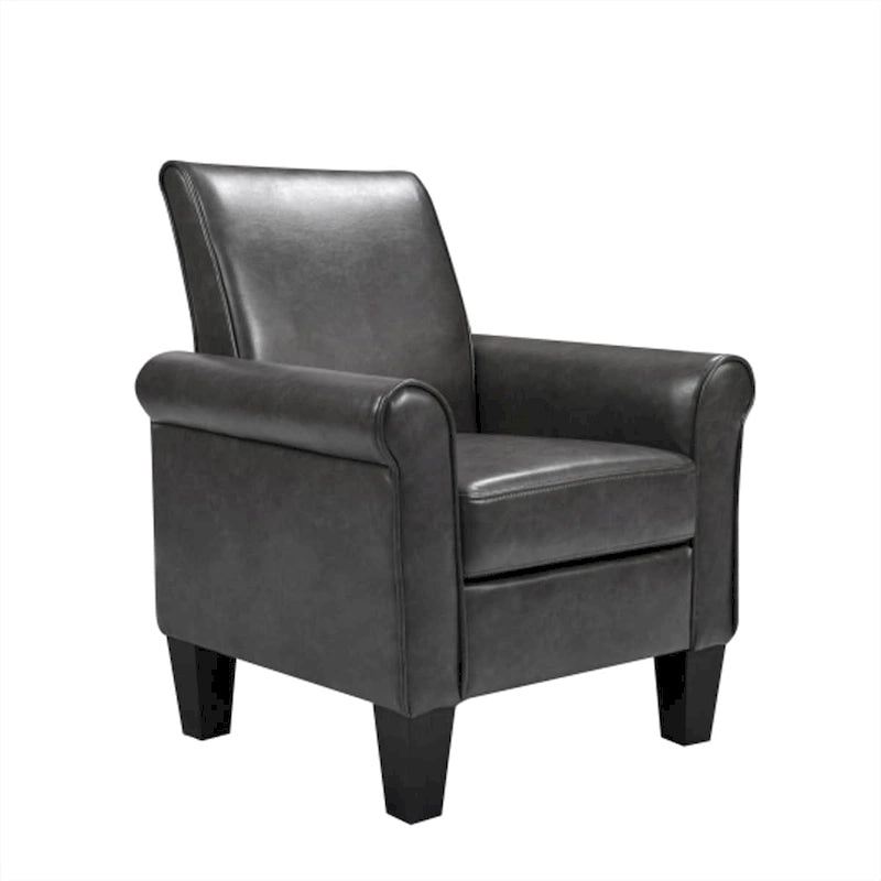 PU Leather Accent Armchair with Ottoman, Single Seat – Black / Dark Grey