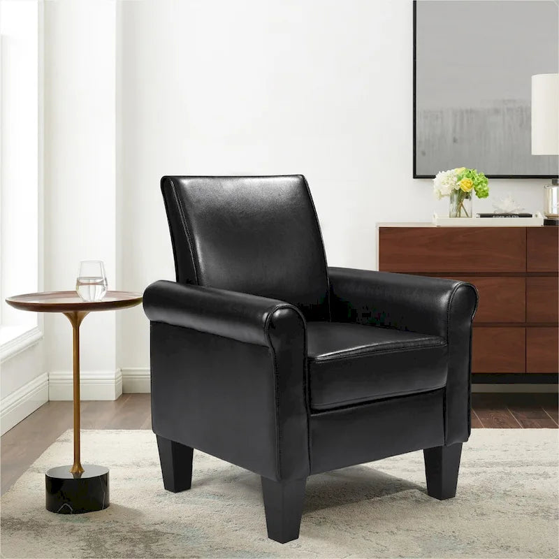 PU Leather Accent Armchair with Ottoman, Single Seat – Black / Dark Grey