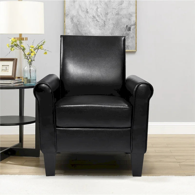 Fauteuil d'appoint en similicuir avec pouf, une place – Noir / Gris foncé