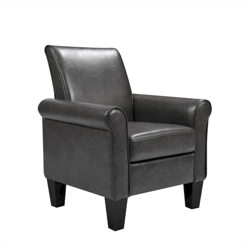 PU Leather Accent Armchair with Ottoman, Single Seat – Black / Dark Grey