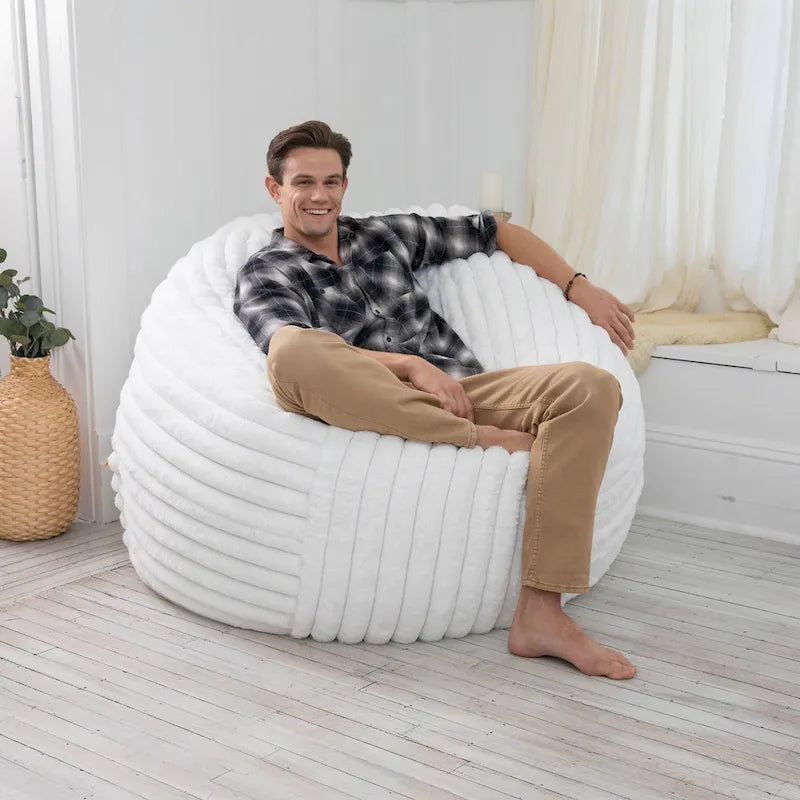 Faux Fur Large Bean Bag Chair with Removable Cover, 1–2 Adults