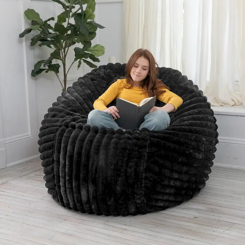 Faux Fur Large Bean Bag Chair with Removable Cover, 1–2 Adults