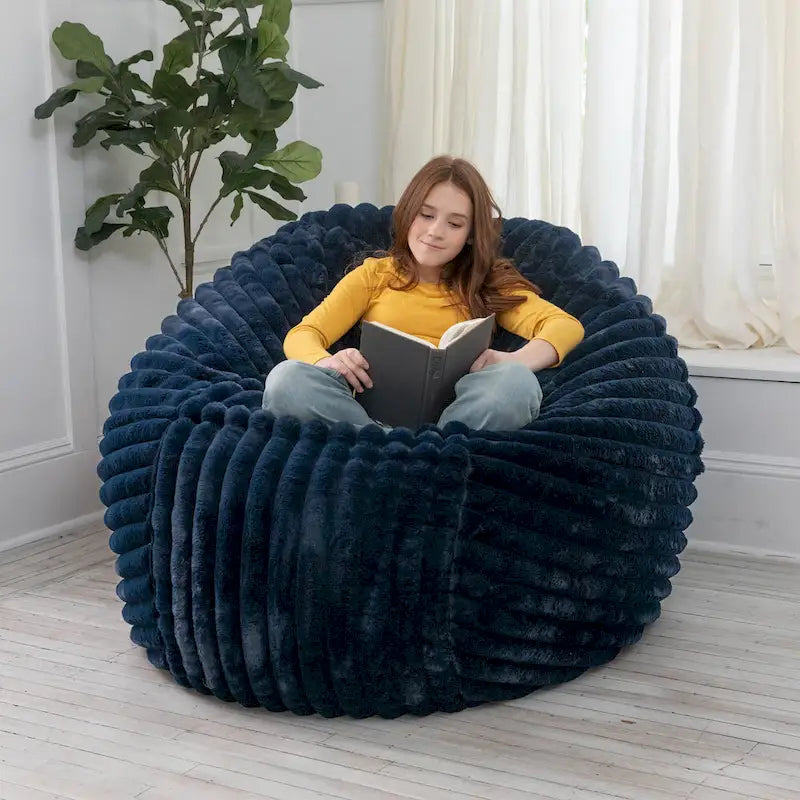 Faux Fur Large Bean Bag Chair with Removable Cover, 1–2 Adults