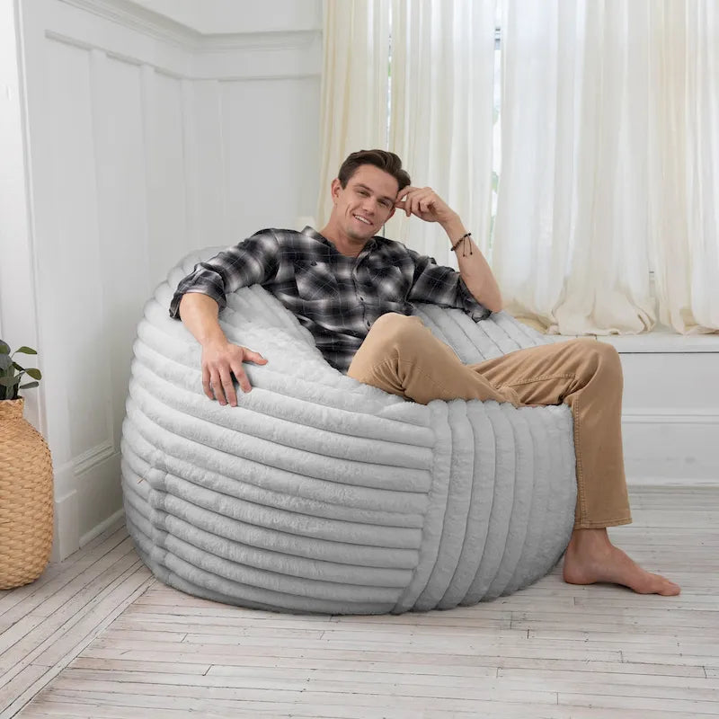 Faux Fur Large Bean Bag Chair with Removable Cover, 1–2 Adults