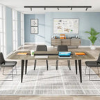 6FT Boat-Shaped Conference Table, Light Wood Grain / Grey / White, Seats 6–8