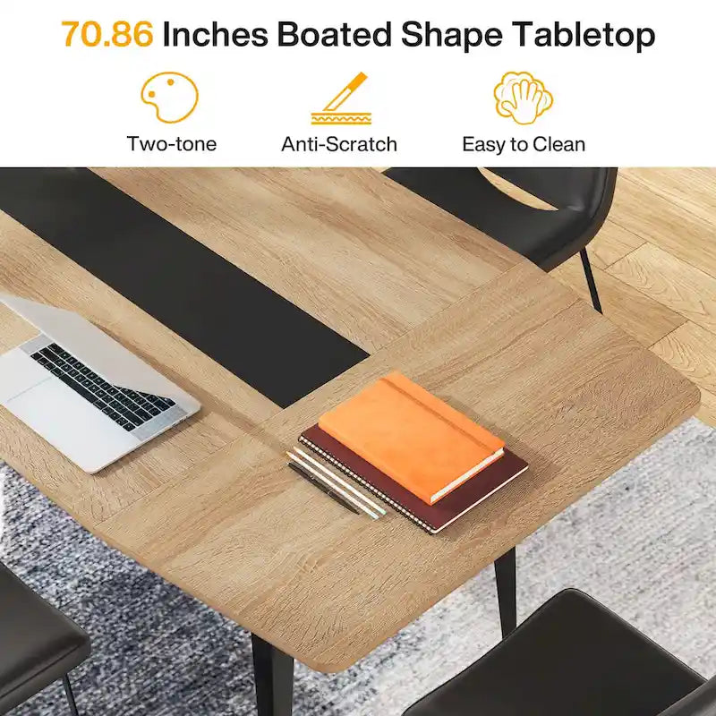 6FT Boat-Shaped Conference Table, Light Wood Grain / Grey / White, Seats 6–8
