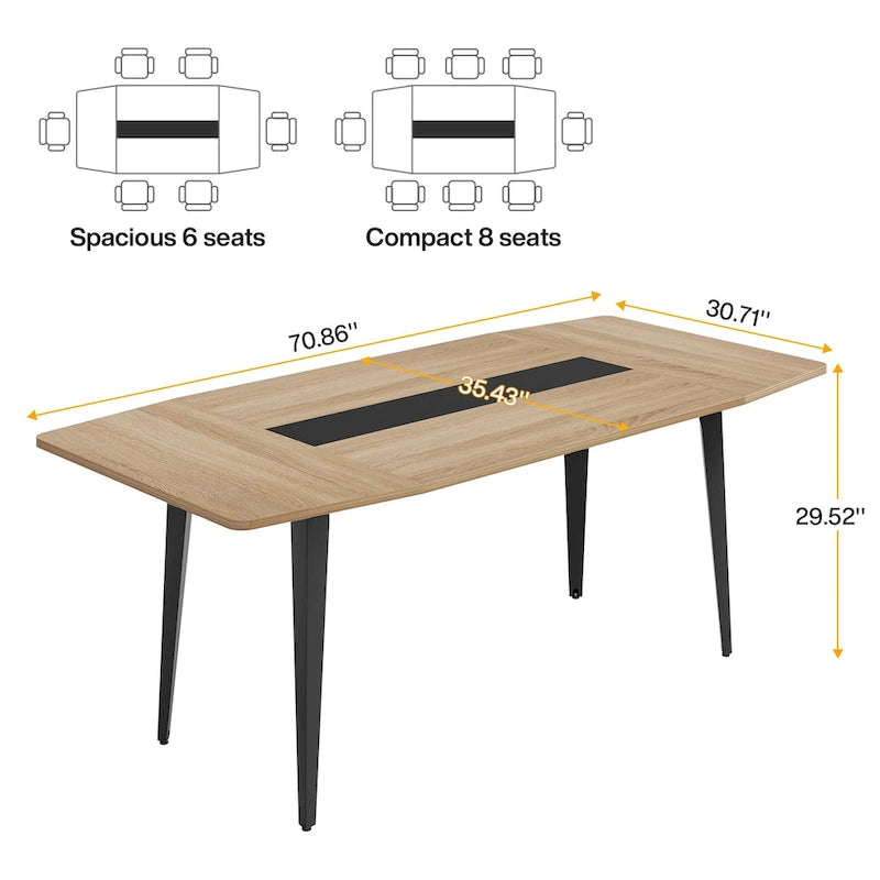 6FT Boat-Shaped Conference Table, Light Wood Grain / Grey / White, Seats 6–8