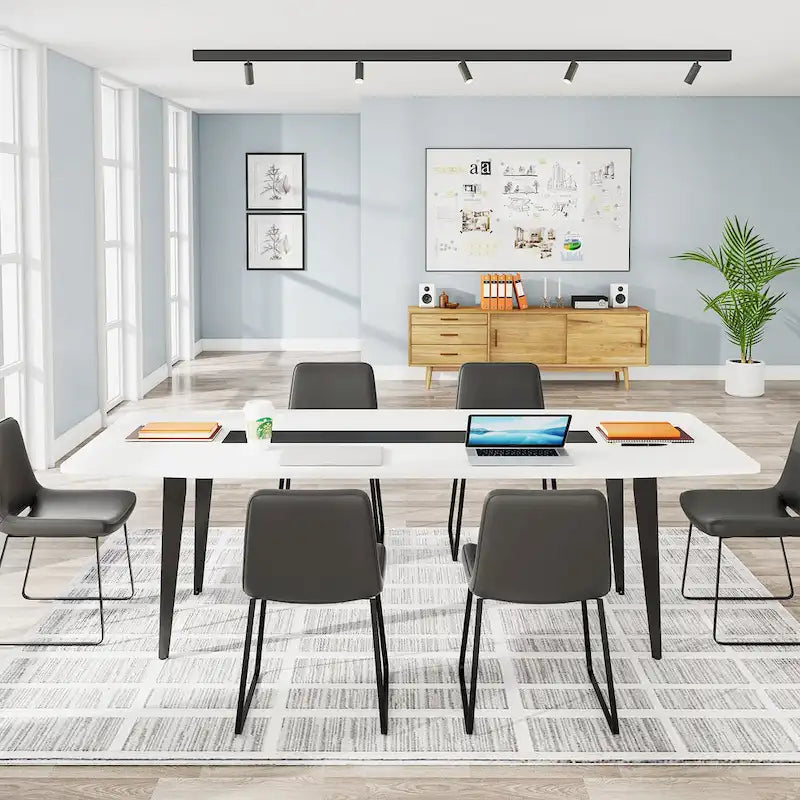 6FT Boat-Shaped Conference Table, Light Wood Grain / Grey / White, Seats 6–8