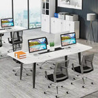 6FT Boat-Shaped Conference Table, Light Wood Grain / Grey / White, Seats 6–8