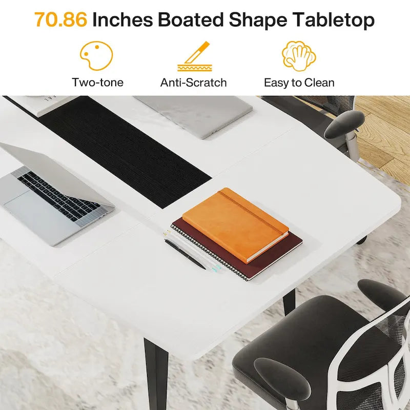 6FT Boat-Shaped Conference Table, Light Wood Grain / Grey / White, Seats 6–8