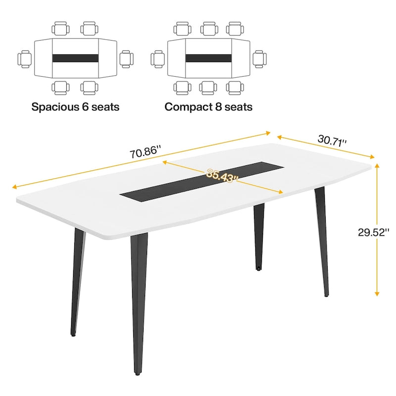 6FT Boat-Shaped Conference Table, Light Wood Grain / Grey / White, Seats 6–8